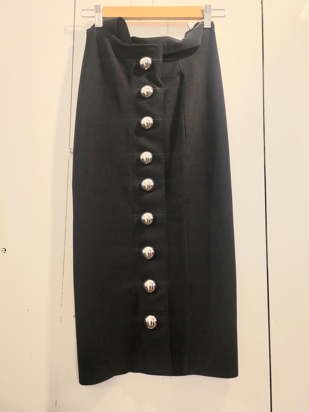 Rebecca Minkoff Black Midi Skirt with Silver Button Front
